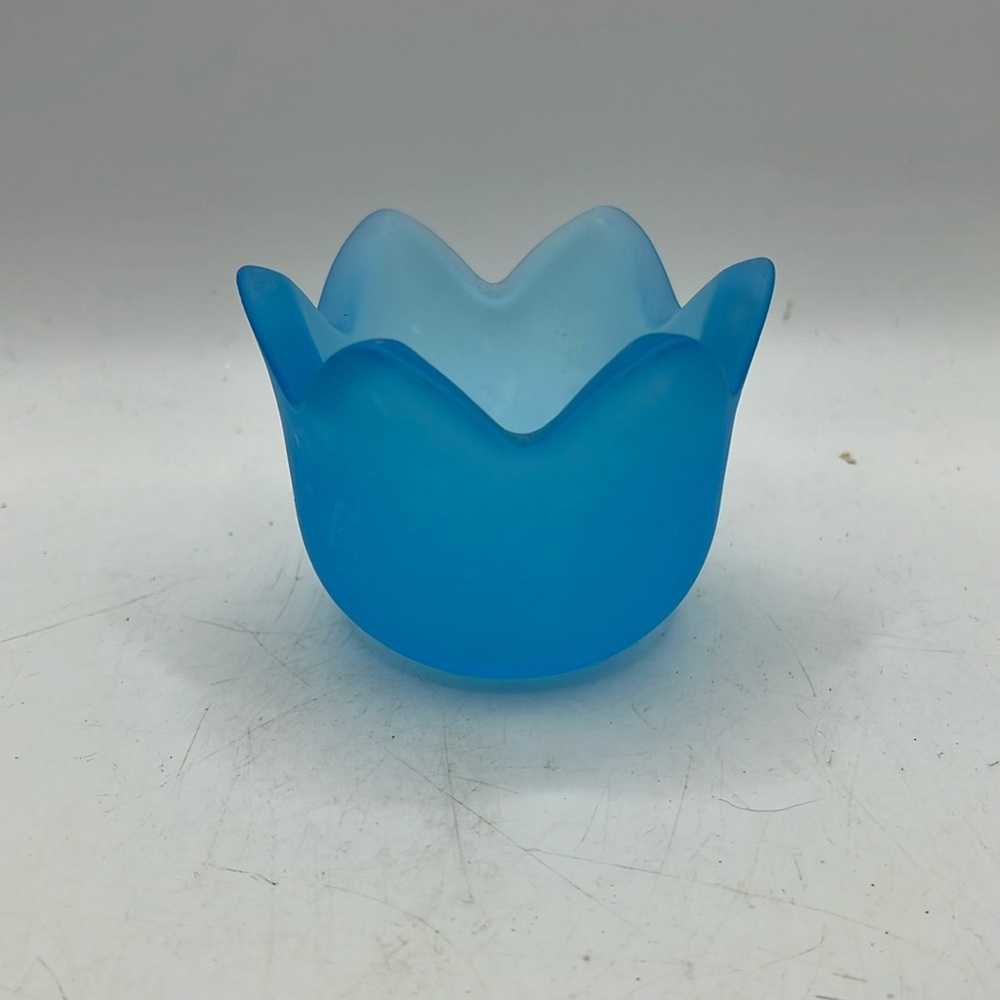 Vtg Iittala Tulip Frosted Glass Votive Tealight Candle Holder Collectible Blue - Picture 1 of 11